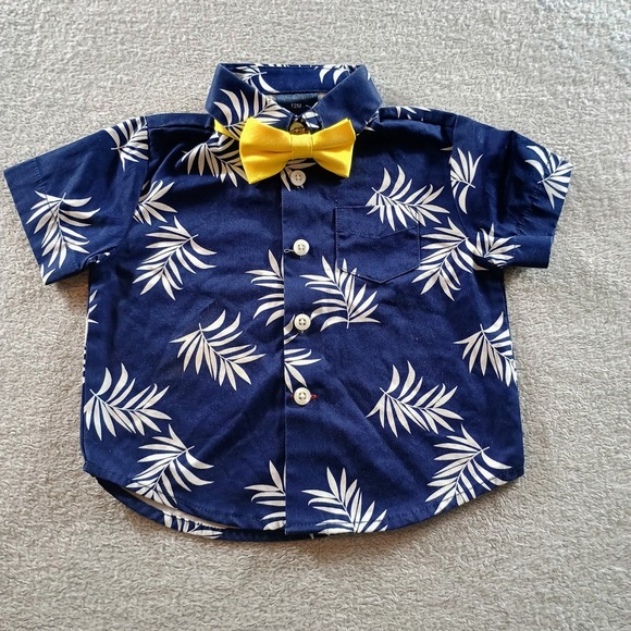 Tommy Hilfiger Other - Tommy‎ Hilfiger Boys Palm Leaf Button Down Navy 12M Yellow Bow Tie